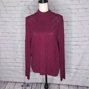 Colour Eighteen Wine Cable Knit Mock Neck Pullover Cotton Sweater Large NWT